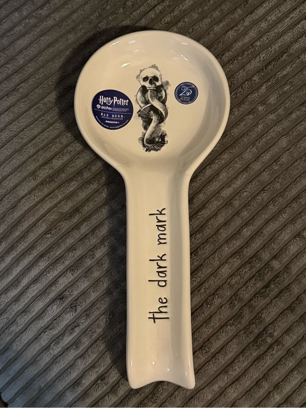 Rae Dunn x Harry Potter White Ceramic Spoon Rest w/ Dark Mark Design NWT
